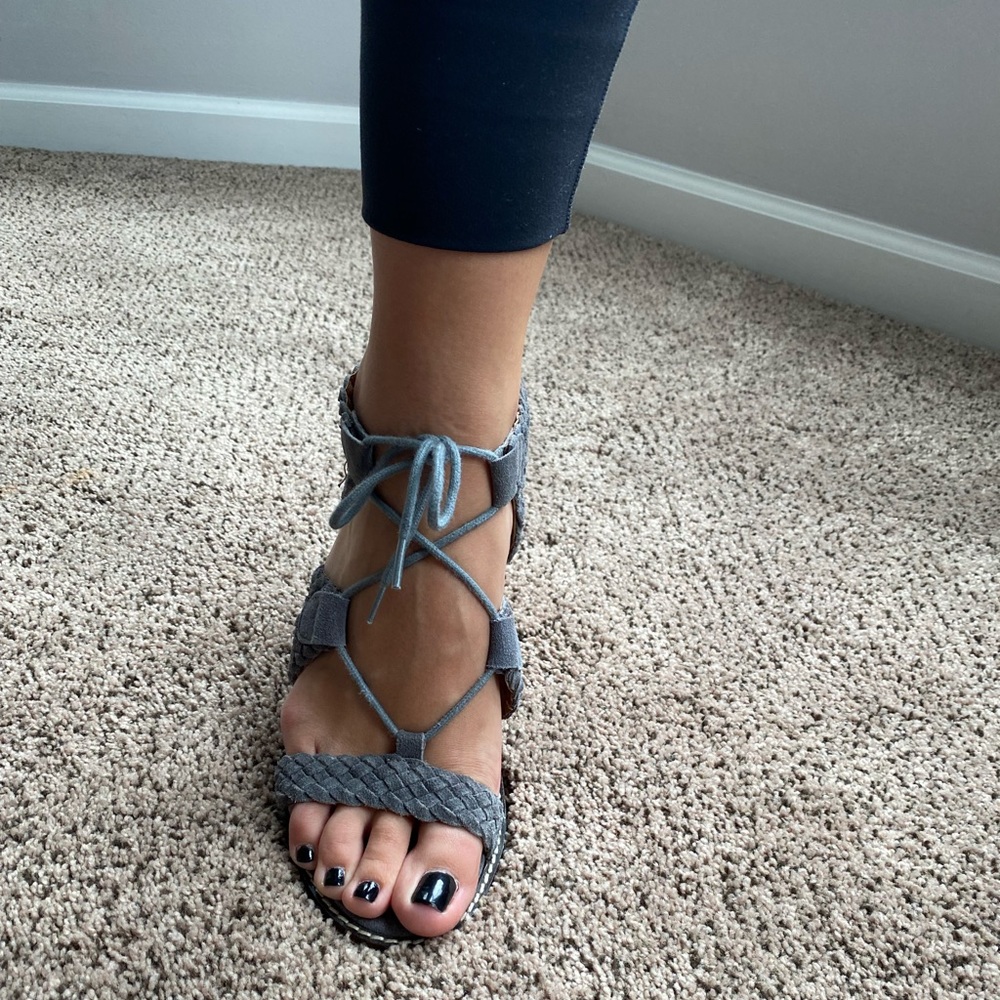 Grey Braided Heeled Sandals - Picture 2 of 4